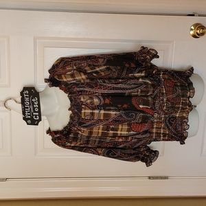 Cato XL Top Gypsy Style Brown Black Dark Orange Teal Off-White